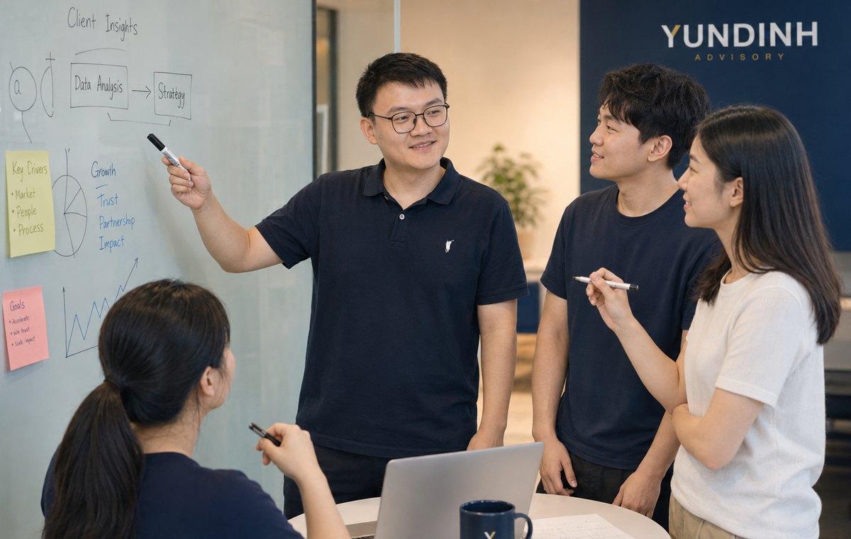 Yundinh 项目复盘与客户讨论场景示意